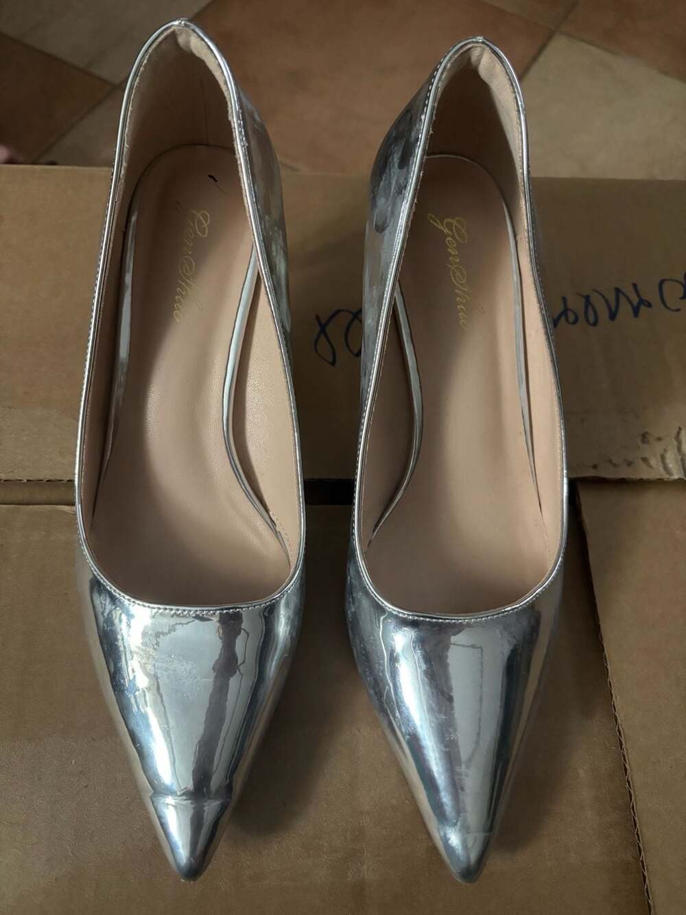Gen Shoe Pointed Toe Stiletto Pumps Silver Metallic